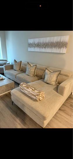Beige Fabric Sectional Sofa with Chaise