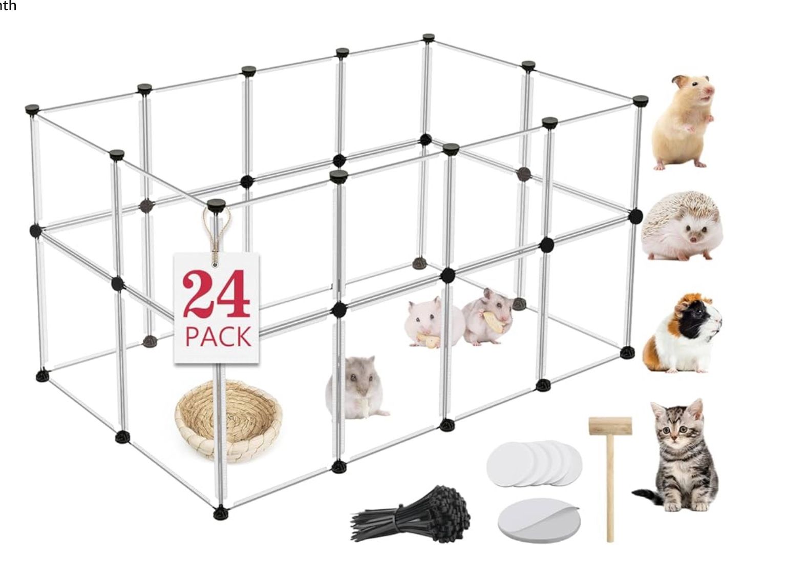 24 Panels Portable Small Animals Playpen,48"x 24"x 28" Transparent Pet Playpen,Portable Plastic Enclosure,Puppy Play Pen for Indoors Outdoor Pet Fence