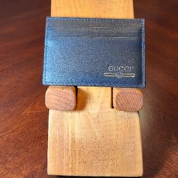 Authentic Gucci Card Holder Black and Gold Double Sided Designer Leather