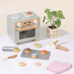 Wooden Mini Oven Play Set for Kids with Baking Accessories