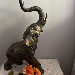 Heavy Large Vintage Bronzed Good Luck Elephant Statue 