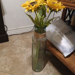 Sunflower Fake Plant With  A  Glass Vase