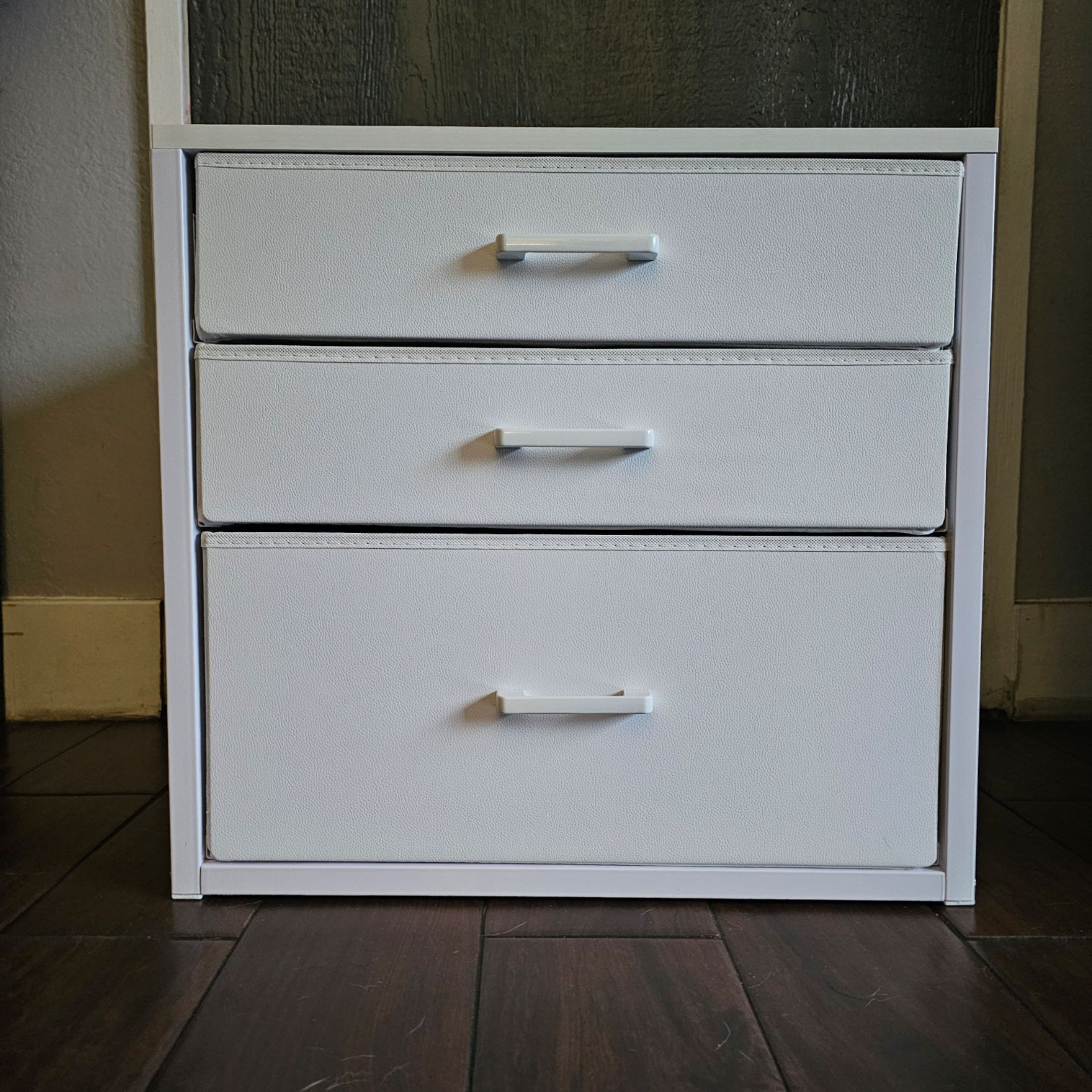 White Drawers with 3 Fabric Drawers (set of 2)