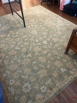 Large Green Floral Pottery Barn Area Rug (8x10)