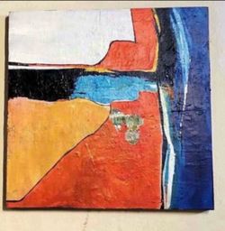 Stunning Large Square 24” By 24” Or 2 Ft By 2 Ft Abstract Modern Oil Painting On Canvas Wall Art