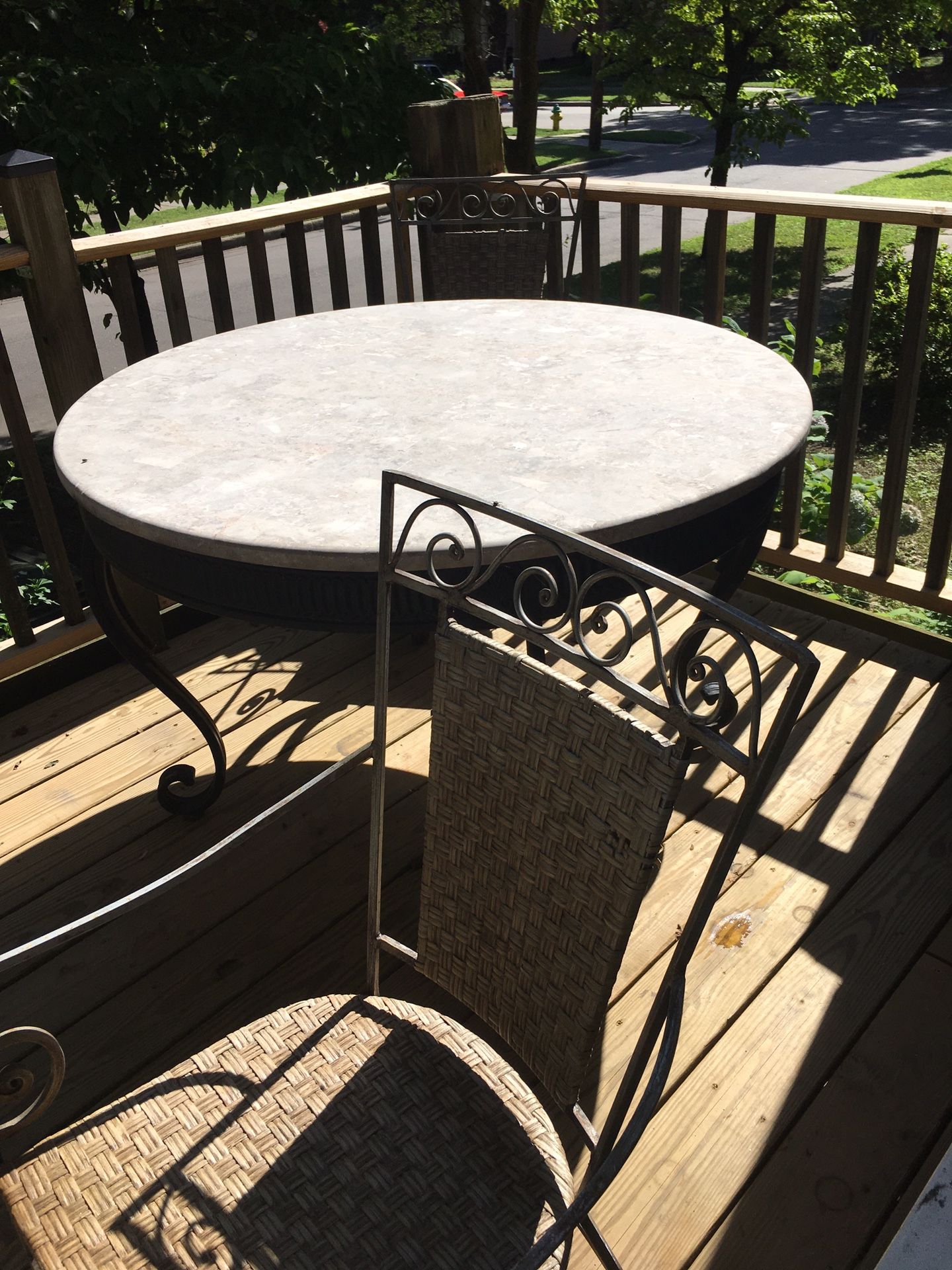 Tables and chairs (4) ,Metal and Wicker with heavy top
