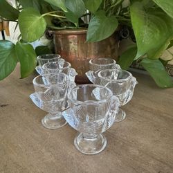 Vintage French Set 6 Press Clear Glass Chicken Hen Egg Cups Country Cottage Farmhouse Shabby Chic 