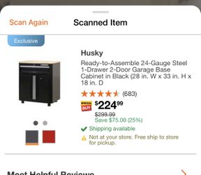 Husky Ready-to-Assemble 24-Gauge Steel 1-Drawer 2-Door Garage Base Cabinet in Black (28 in. W x 33 in. H x 18 in. D