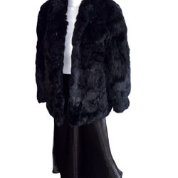 Women's Vintage Somerset Black Rabbit Fur Coat Size Medium P2P 20”
