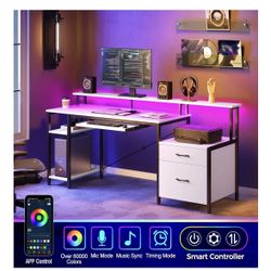 White LED Desk w/ Storage