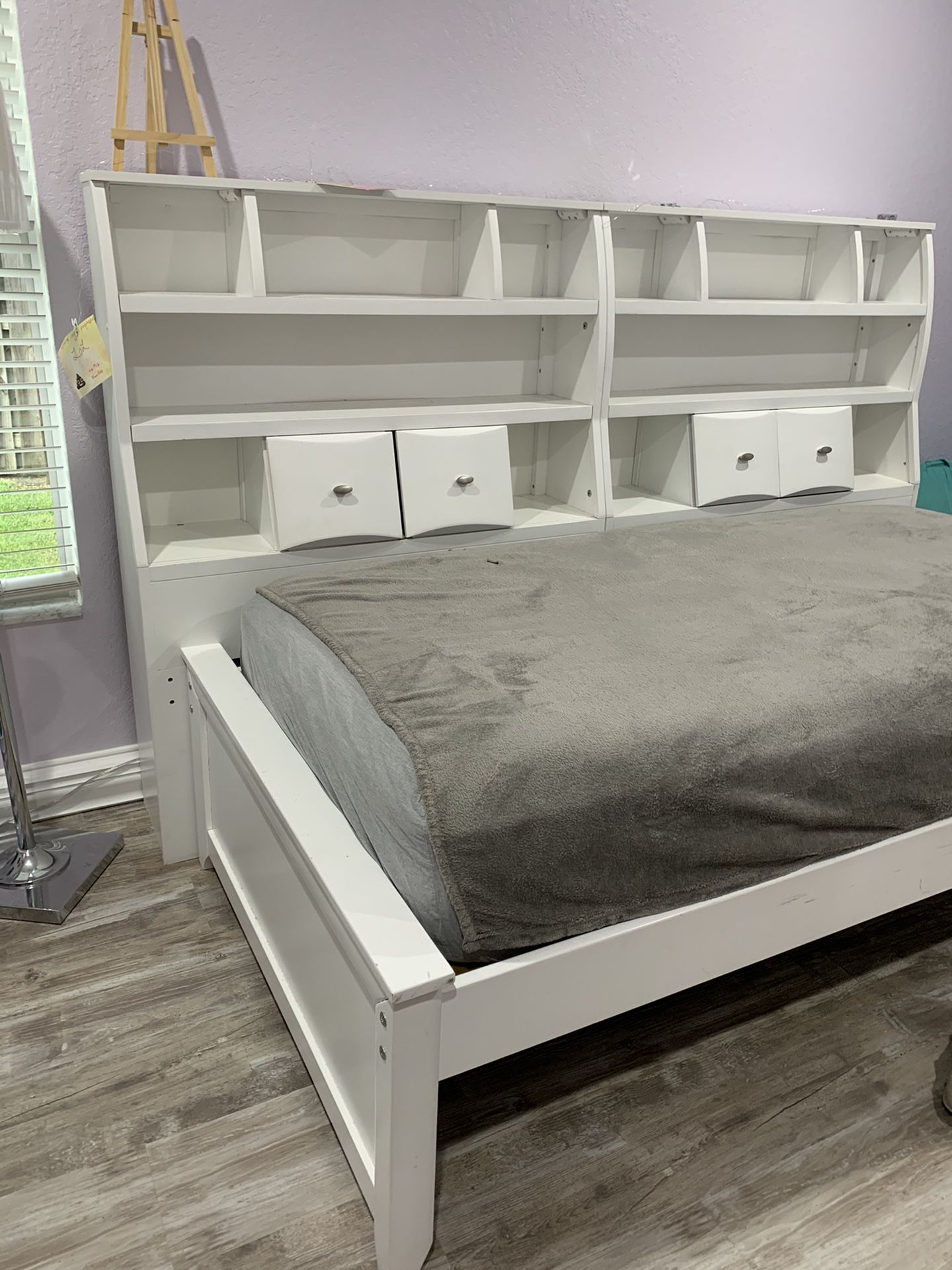 White bookshelves twin bed set with mattress