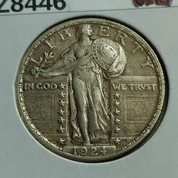 ** 1924-Р ** GREAT US LIBERTY STANDING SILVER QUARTER ** ALMOST UNCIRCULATED-HIGH RELIEF (STATUS: 100% GENUINE-ORIGINAL)