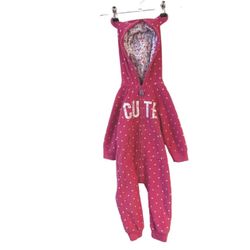 Carter's Pink CUTE Hoodie with Ears PJs Pajamas White Polka Dots Flowers
