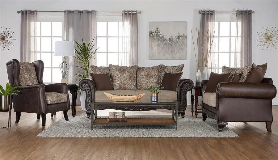💎 3-piece Upholstered Rolled Arm Sofa Loveseat Arm Chair Set Brown Vintage Classic💎
