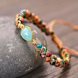 Genuine Amazonite Beaded Handmade Healing Reiki Chakra Boho  Bracelet  Quartz Crystals Gemstone Bohemian 