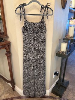 Topshop Women Black Cream Pattern Tie-Shoulder Jumpsuit Size 6