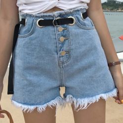 Washed Out Jeans Shorts Wide legs With Belt