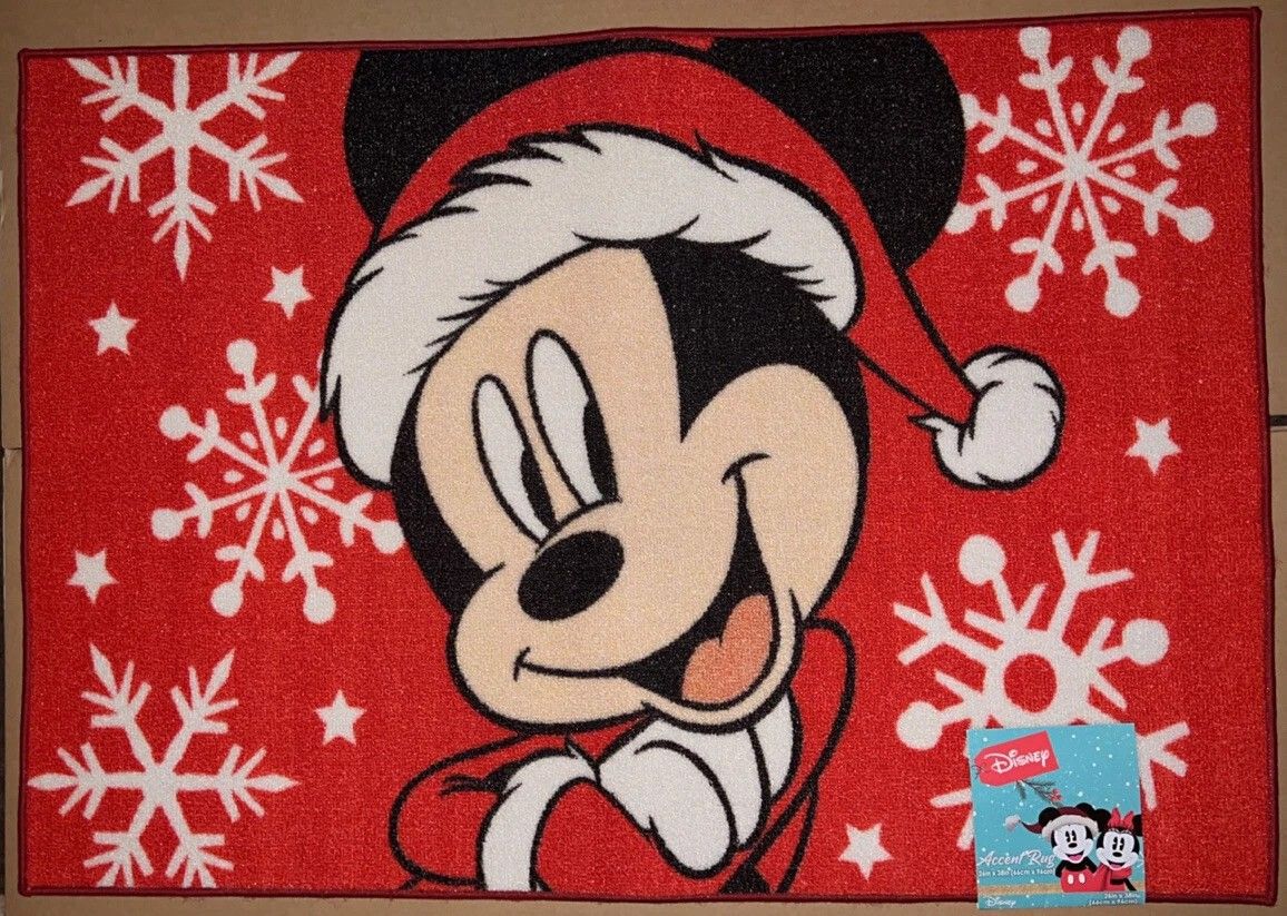 Disney Mickey Mouse Christmas Snowflake Accent Rug Mat 26 in x 38 in