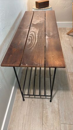 Wood and iron shelving unit