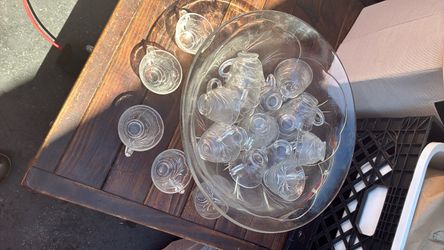 Vintage Glass Punch Bowl Set with Cups