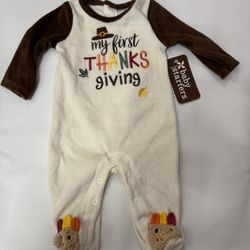 Baby Starters Cream and Brown Thanksgiving Footie, Size 3 Months NWT