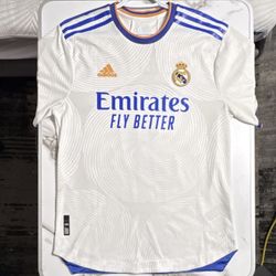 Adidas Real Madrid Karim Benzema #9 Emirates Fly Better Soccer Jersey White And Blue 