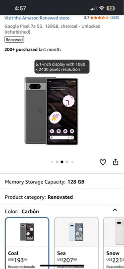 Google Pixel 7a 5G 128GB Charcoal Unlocked
