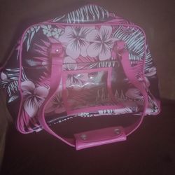Roxy brand Weekend Duffle Bag, Pink, White And Black Floral Pattern