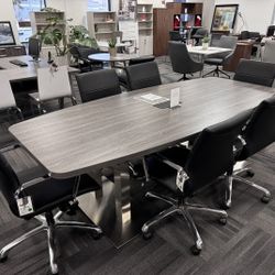 New - 8ft Boat Shaped Conference Table with Brushed Metal Base 