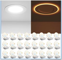 Amico 24 Pack 4 Inch 5CCT LED Recessed Ceiling Light with Night Light, 2700K/3000K/3500K/4000K/5000K Selectable Ultra-Thin Recessed Lighting, 10W=90W,