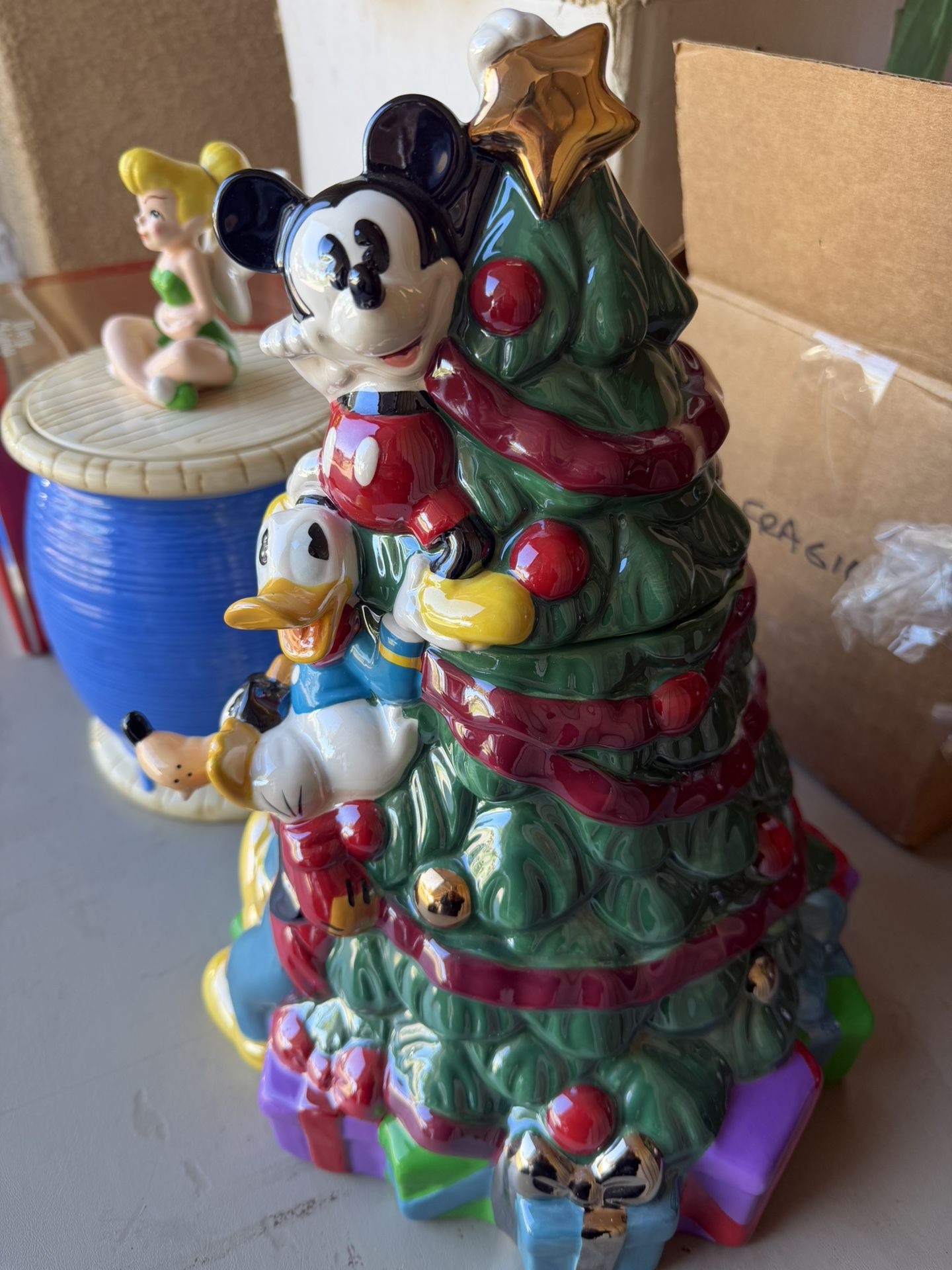 Disney Mickey Mouse Cookie Jar Rare Goofy Donald Duck Christmas Tree