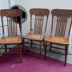 Three Antique Caning Chairs $50