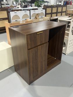 New 39.4" Coffee Bar Cabinet w/Fridge Space Mini Fridge Liquor Cabinet w/Wine Storage Charging Station Glass Holder, Walnut