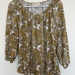 NWT Michael Kors Boho Paisley Peasant Top Mustard Yellow Soft Cotton Modal Small
