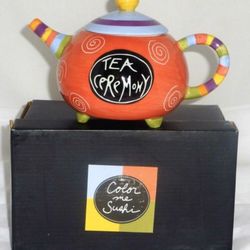 Color me Sushi New ceramic footed teapot hand painted