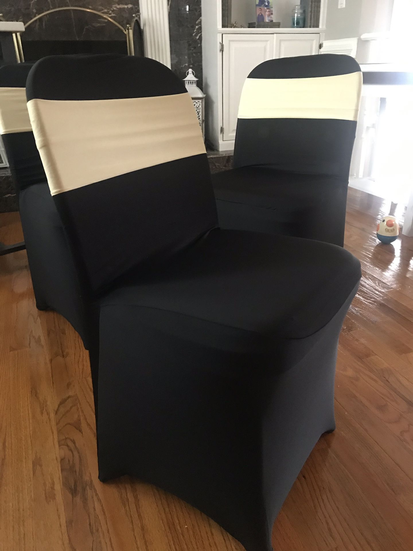 12 black chairs covers with beige