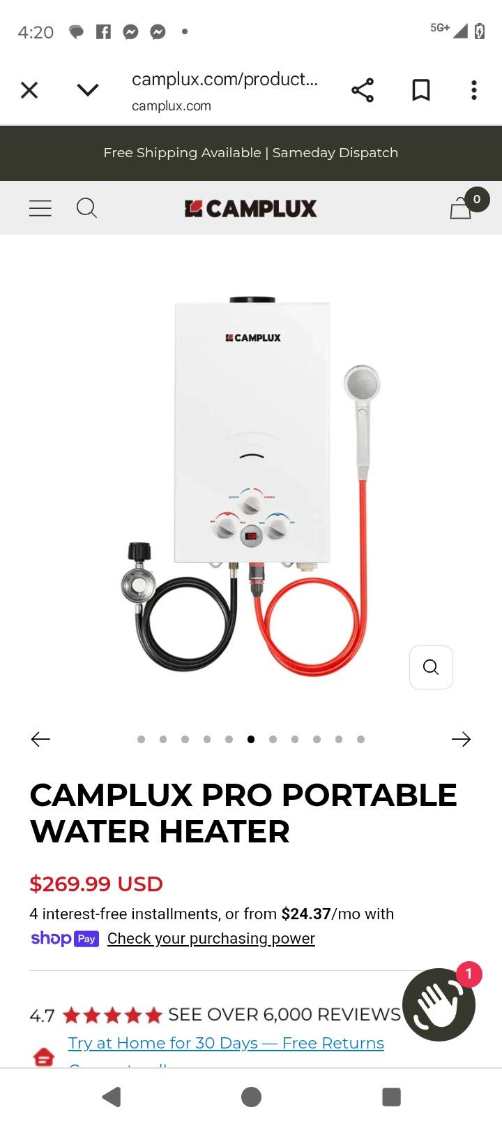Camplux Pro Series Portable Tankless Gas Water Heater