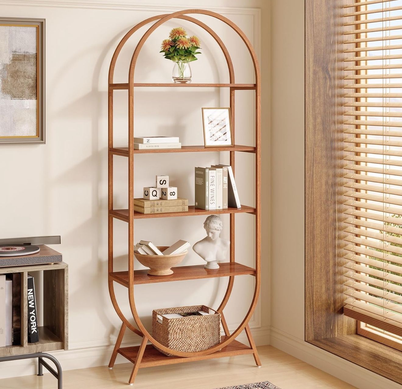 Tribesigns Bookshelf 5-Tier Arched Bookcase, 70.8" Tall Modern Open Book Shelves, Storage Shelves with Metal Frame, Freestanding Display Rack for Livi
