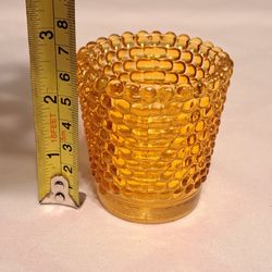 Candle Holder Votive Amber Glass Hobnail Vintage