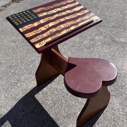 Custom Wooden Vintage Pledge of Allegiance School Study Desk with Heart Seat