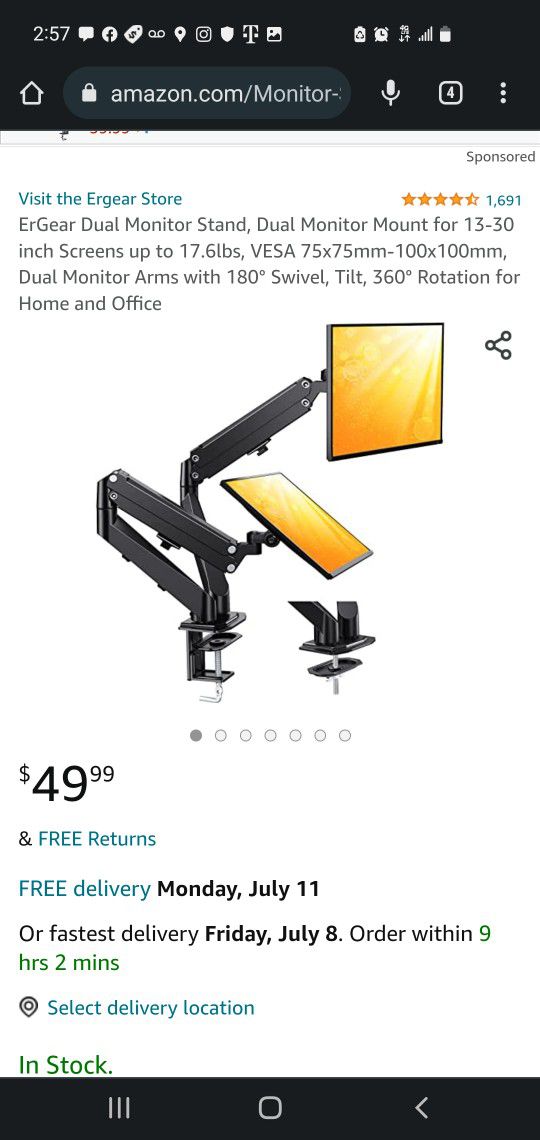 $40 ERGEAR DUAL MONITOR STAND