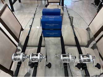 New Shimano Speedmaster 25ll 2 speed on 6’0” 20-50lb rods AFTCO roller tip