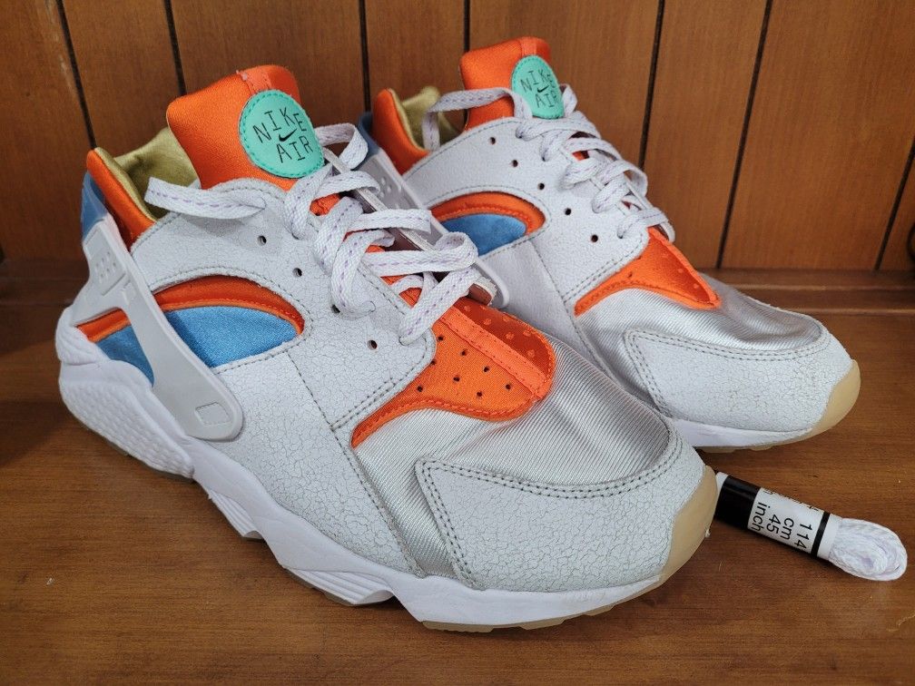 Nike Air Huarache Shoes White Orange Men's Sizes 10.5