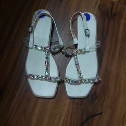 Ladies White Sandals With Crystals Sz8.5  $20 OBO 