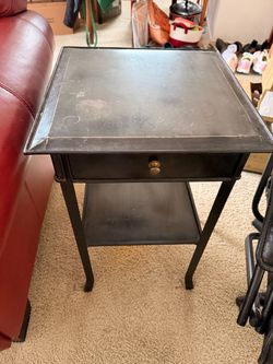 Black Side Table with Drawer and Shelf