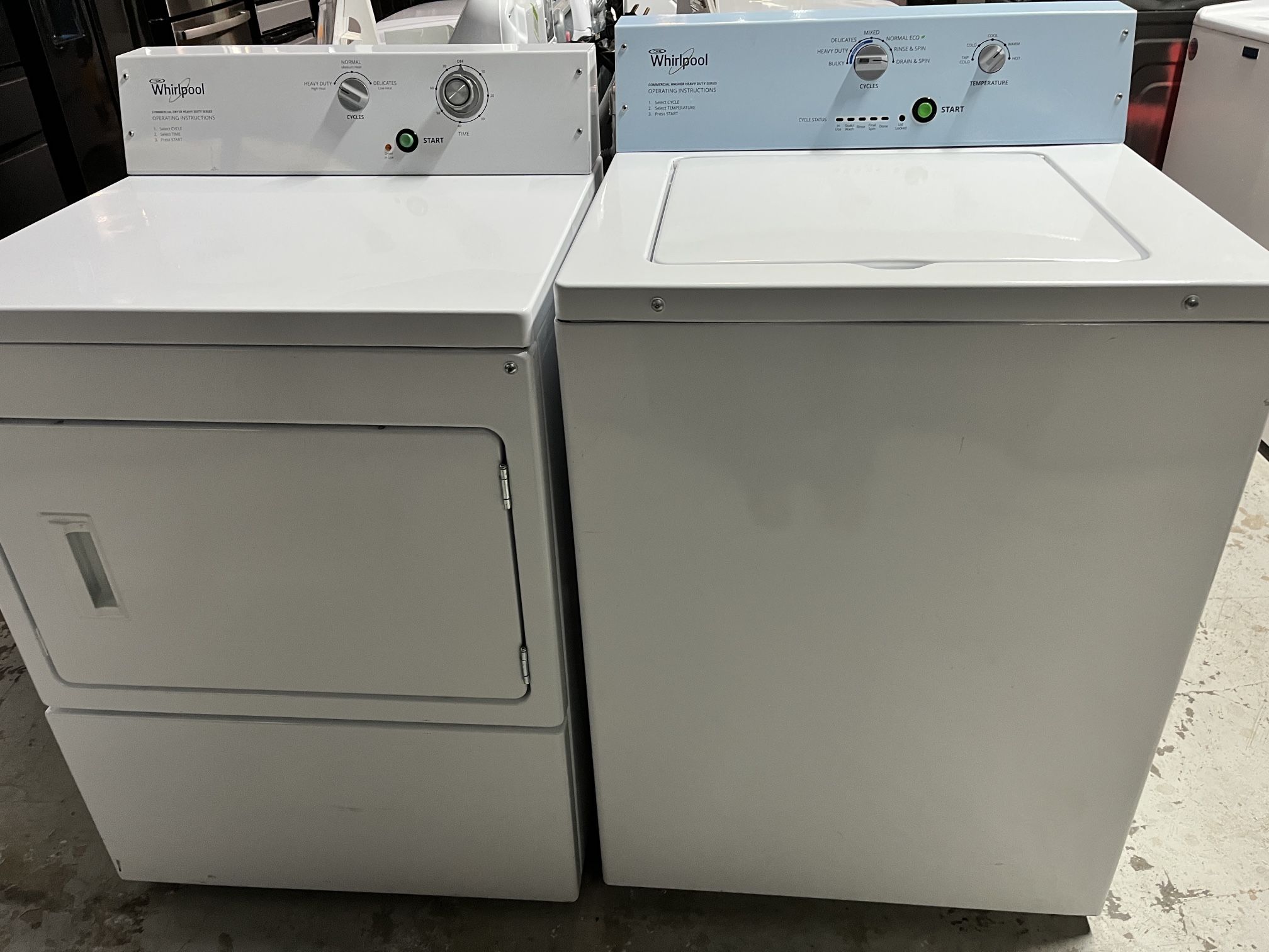 Whirlpool, washer and dryer commercial heavy duty medium size top load
