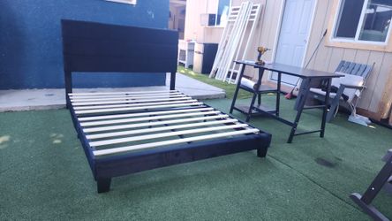 Queen /Full Bed Frame, Black Fabric