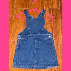 Girls Adjustable Denim Overall Dress With A Heart