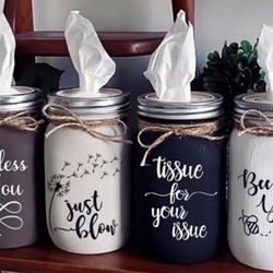 4 MASON JAR TISSUE HOLDERS Chalk painted home décor gift - Quart size