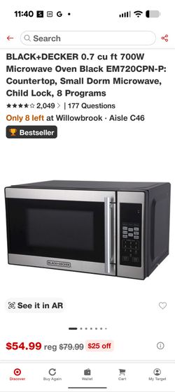 BStainlesslack and Decker mint cond .7 cu ft Microwave Oven! Black &